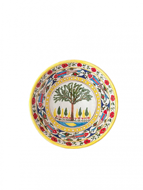 کاسه سفالی مند طرح سرو و درخت زندگی