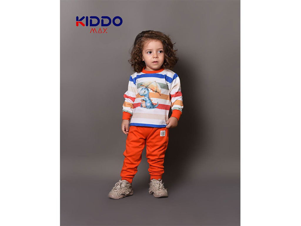 بلوز و شلوار راحتی 1 سال پسرانه دورس طرح راه راه رنگی و دایناسور کیدومکس kidomax