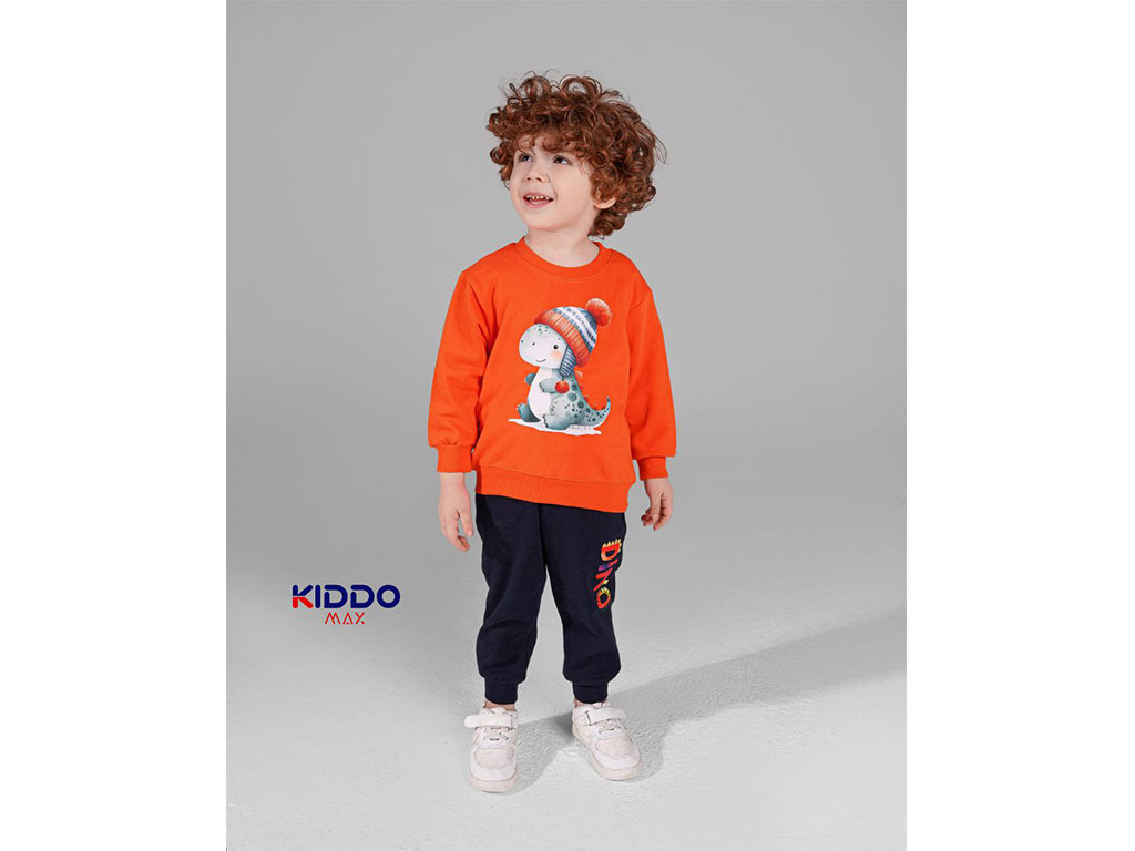 بلوز و شلوار راحتی 2 سال پسرانه دورس طرح دایناسور با کلاه زمستانی کیدومکس kidomax