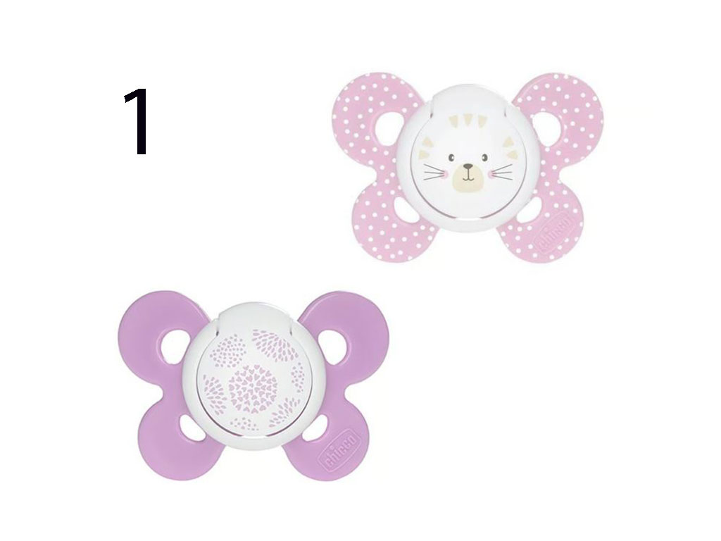 پستانک ارتودنسی سیلیکونی دو عددی دخترانه 16-6 ماه مدل physio comfort چیکو chicco