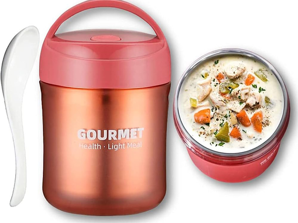 فلاسک و ظرف غذا استیل حجم 500 میلی لیتر با قاشق GOURMET