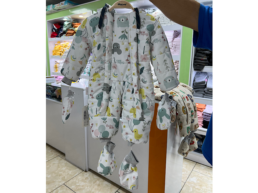کاپشن سرهمی کلاه دار با دستکش و پاپوش نوزادی طرح خرگوش و گل BABY BOO