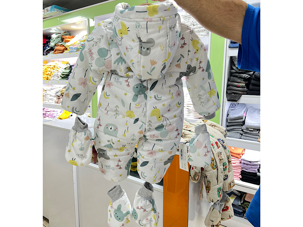 کاپشن سرهمی کلاه دار با دستکش و پاپوش نوزادی طرح خرگوش و گل BABY BOO