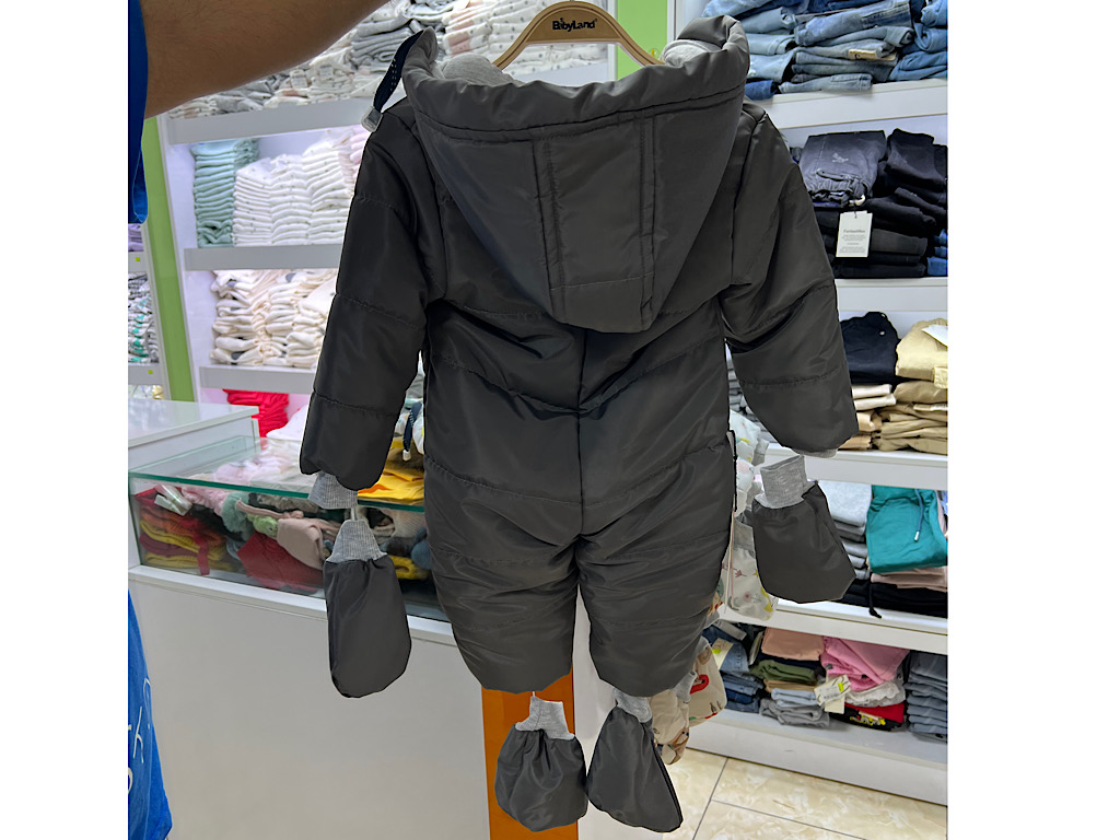 کاپشن سرهمی لاینردار و کلاه دار نوزادی دودی رنگ طرح خرس  BABY BOO