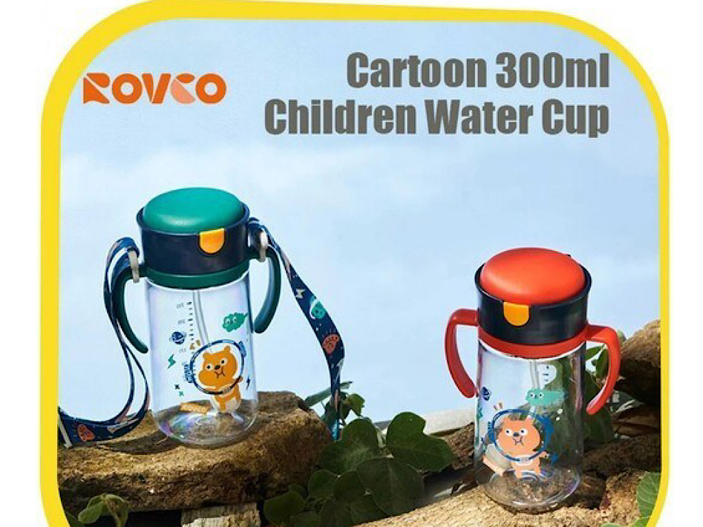 لیوان نی دار آموزشی آنتی کولیک نوزادی بالای 6 ماه حجم 300 میلی لیتر طرح حیوانات رووکو  ROVCO
