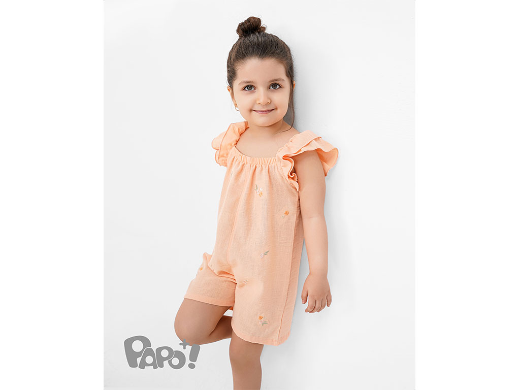 رامپر نوزاد و کودک دخترانه رنگ گلبهی طرح گلدوزی شده پاپو papo