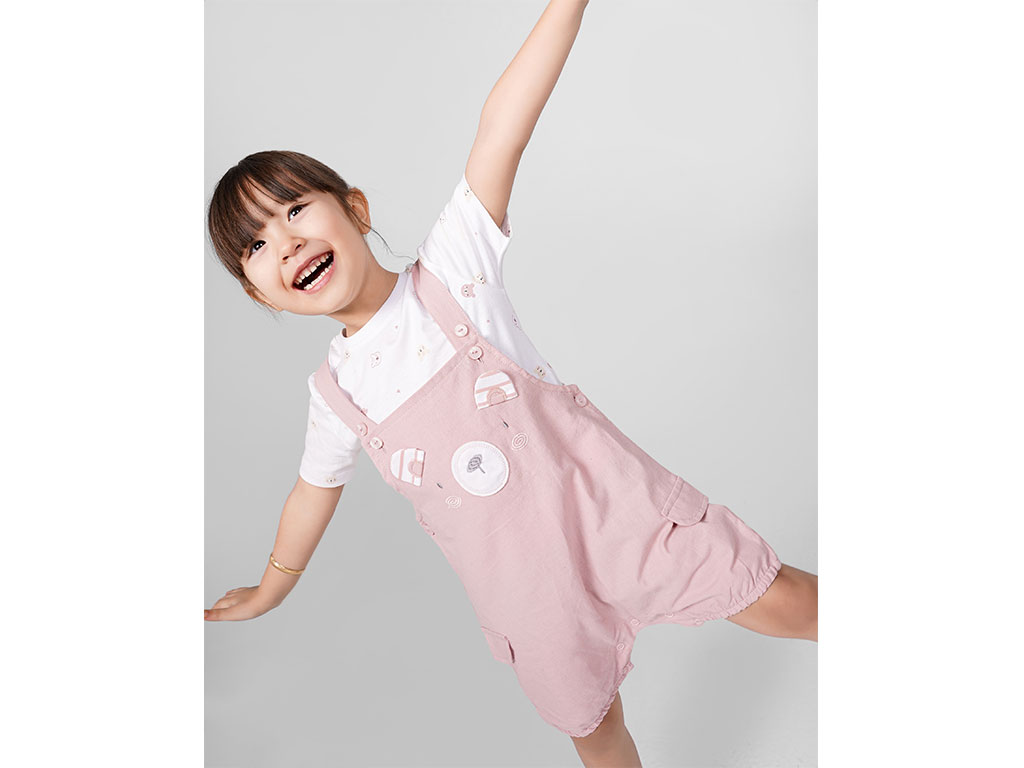 تیشرت و شلوارک پیشبندی نوزادی دخترانه رنگ صورتی طرح خرس پاپو papo