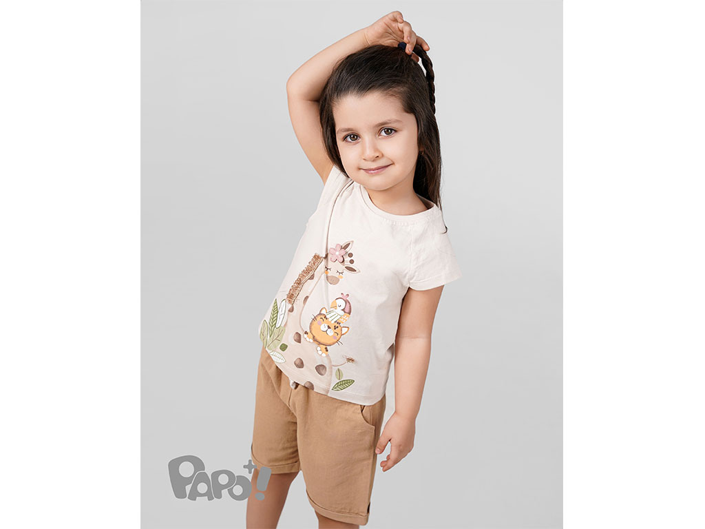 تیشرت و شلوارک کتان دخترانه طرح حیوانات پاپو papo