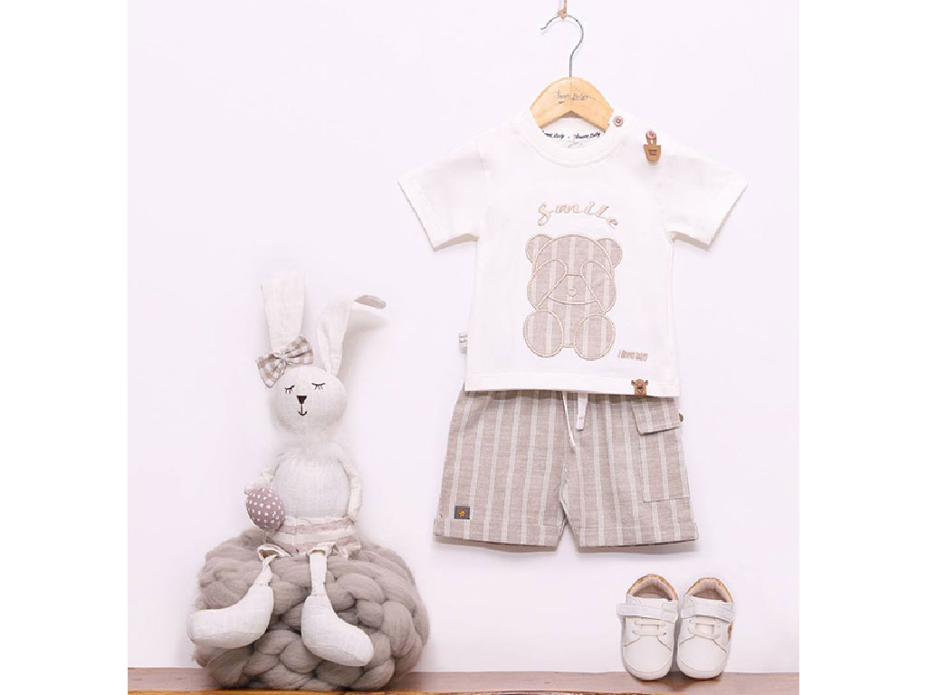 تیشرت و شلوارک راحتی رنگ کرم روشن طرح خرس خجالتی آی نور بیبی Inoor baby