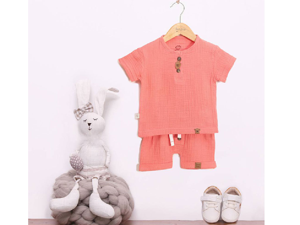 تیشرت و شلوارک راحتی موسلین رنگ گلبهی آی نور بیبی Inoor baby