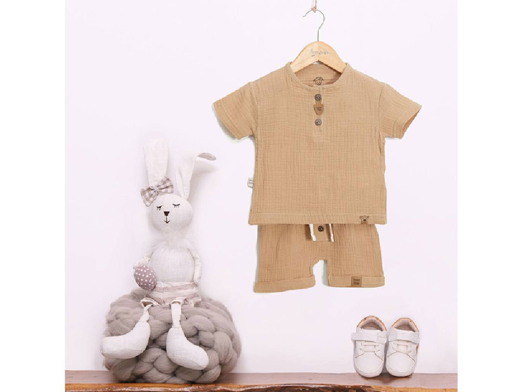 تیشرت و شلوارک راحتی موسلین رنگ نسکافه ای آی نور بیبی Inoor baby