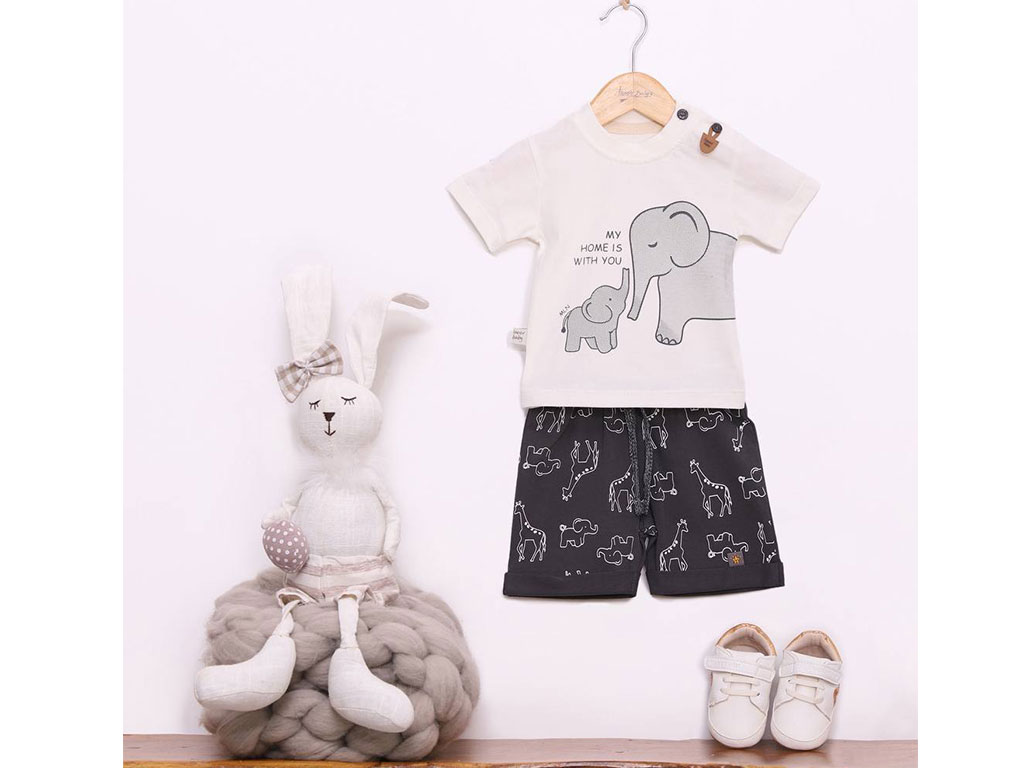 تیشرت و شلوارک راحتی پسرانه طرح فیل مادر و کودک آی نور بیبی Inoor baby