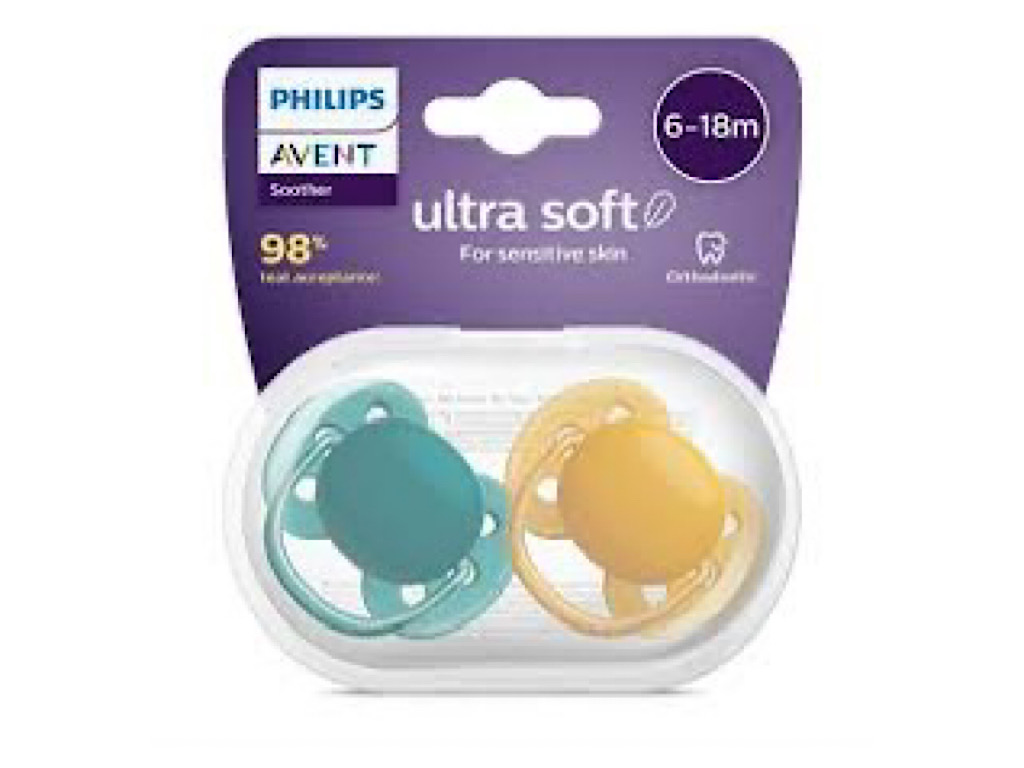 پستانک سیلیکونی ارتودنسی دوعددی نوزادی18-6 ماه مدل Ultra soft اونت Avent