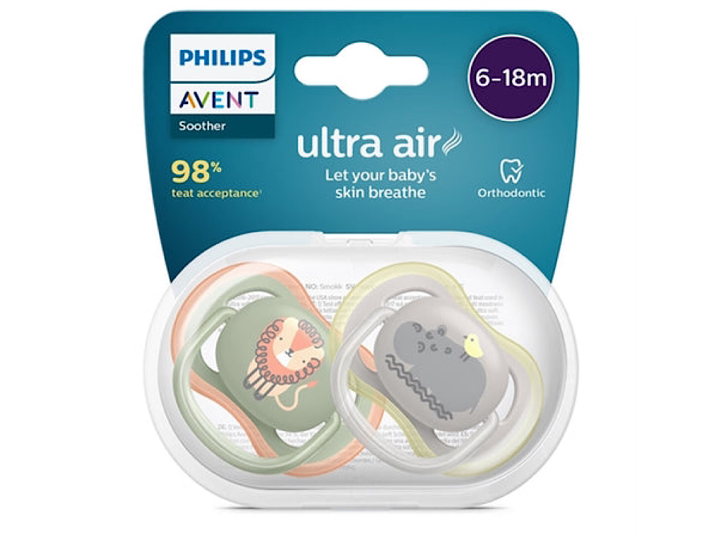 پستانک ارتودنسی  دو عددی نوزادی 18-6 ماه مدل ultra air فیلیپس اونت philips avent