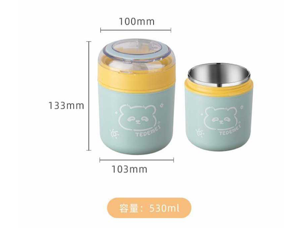 فلاسک غذا داخل استیل به همراه قاشق حجم 530 ML طرح دار  tedemei