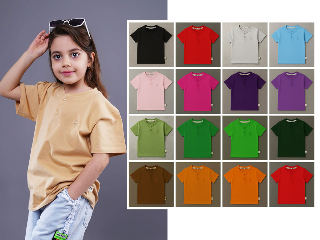 تیشرت یقه ژاپنی جلو دکمه 4 سال طرح گلدوزی شده polo بامشی bamshi