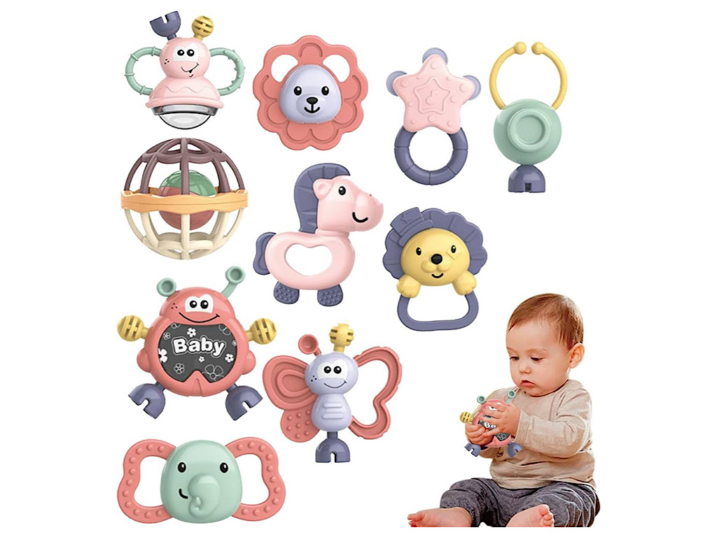 ست جغجغه و دندانگیر نوزادی 9  عددی مدل صندوقی Baby Rattle