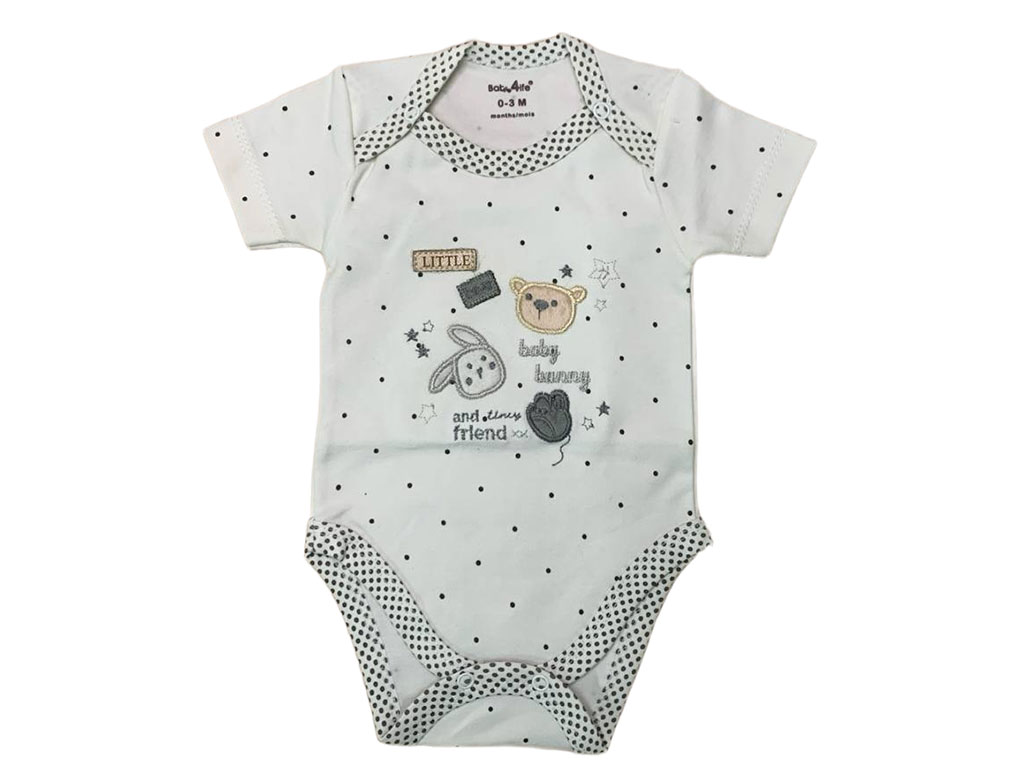 بادی آستین کوتاه نوزادی طرح گلدوزی شده خرس و خرگوش baby 4 life