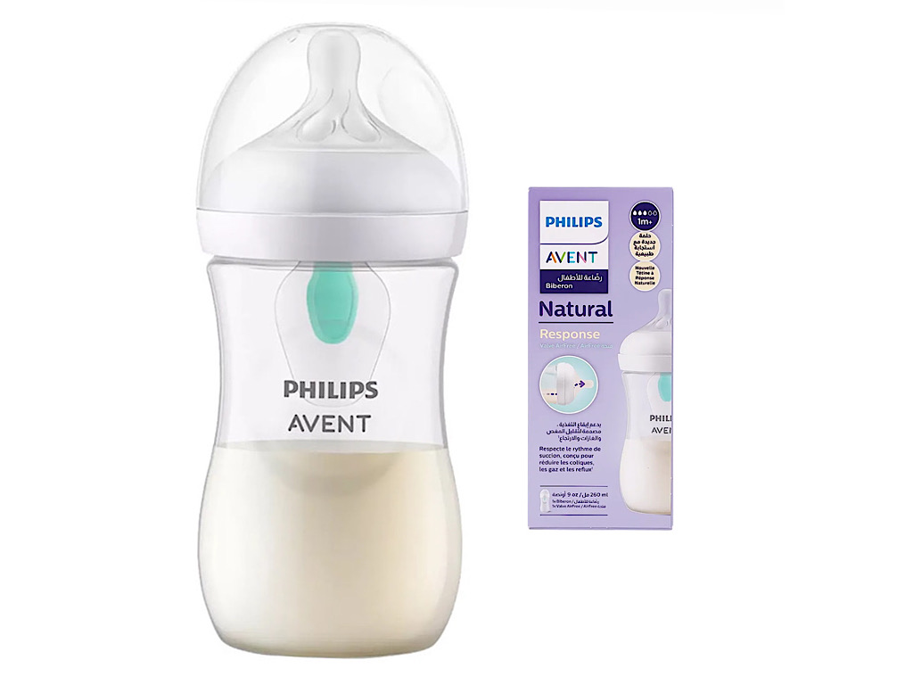 شیشه شیر سوپاپ دار  نوزادی بالای 1 ماه 3  قطره مدل نچرال Natural ظرفیت 260 میلی لیتر philips avent فیلیپس اونت