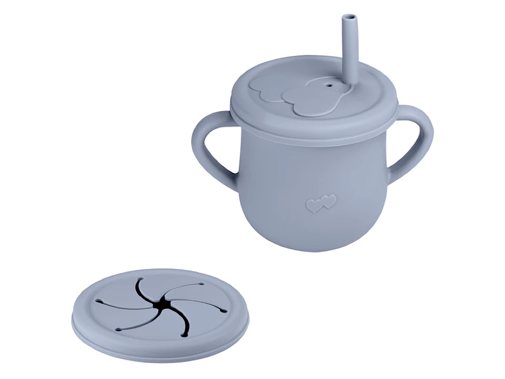 لیوان سیلیکونی نی دار دو کاره دارای درب اسنک خوری Huggy Buggy