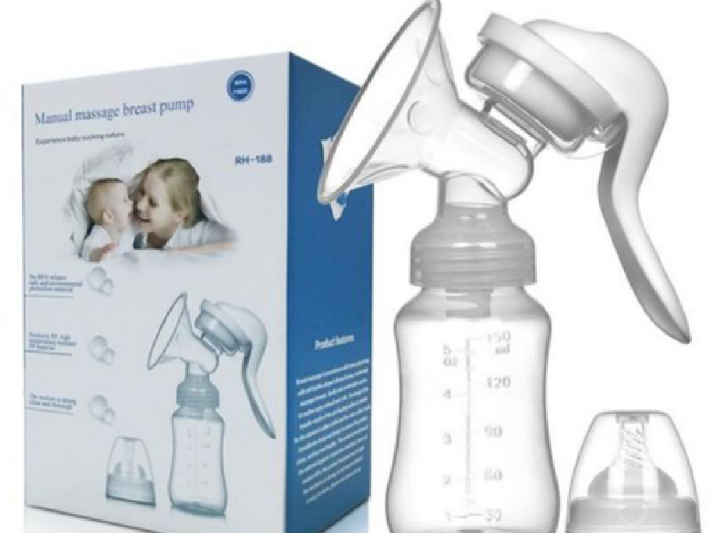 شیردوش دستی پمپی  همراه با شیشه شیر ضد نفخ 150 میلی لیتری
