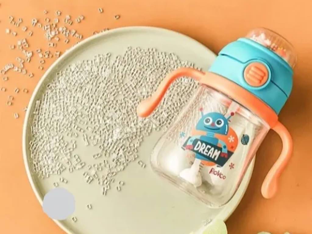 لیوان نی دار و دکمه ای نوزادی آنتی کولیک مدل جغجغه ای 260ml با سری نی یدک رووکو rovco