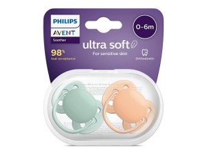 پستانک ارتودنسی دو عددی نوزادی 6-0 ماه مدل ultra soft فیلیپس اونت philips avent