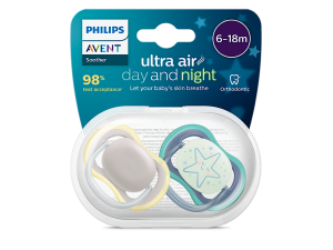 پستانک ارتودنسی  دو عددی نوزادی 18-6 ماه مدل ultra air شب تاب و ساده  فیلیپس اونت philips avent