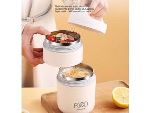 فلاسک و ظرف غذا دو طبقه استیل 680 میلی لیتر دسته دار LIVE KITCHEN LIFE