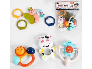 ست جغجغه و دندانگیر نوزادی 4  عددی با دستگیره آویز  baby rattles