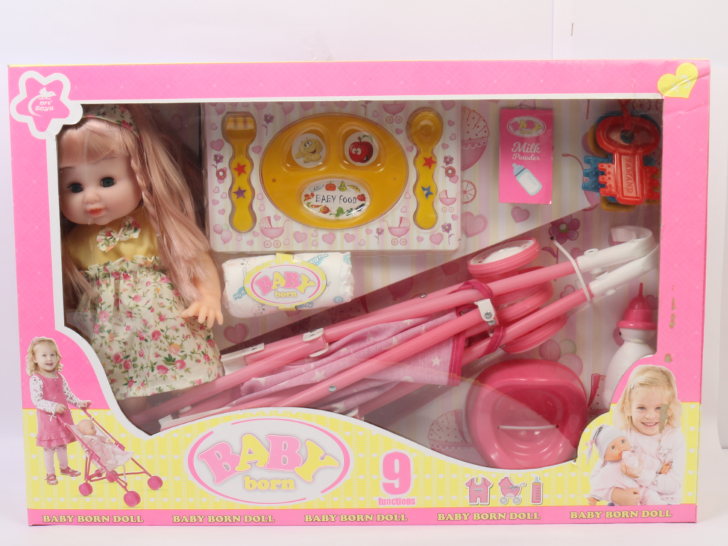 عروسک جیشی baby born همراه با کالسکه mv toys