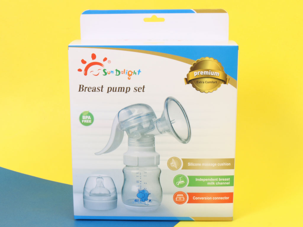 شیردوش دستی مدل پمپی همراه با شیشه شیر 160 میلی لیتری سان دلایت sun delight