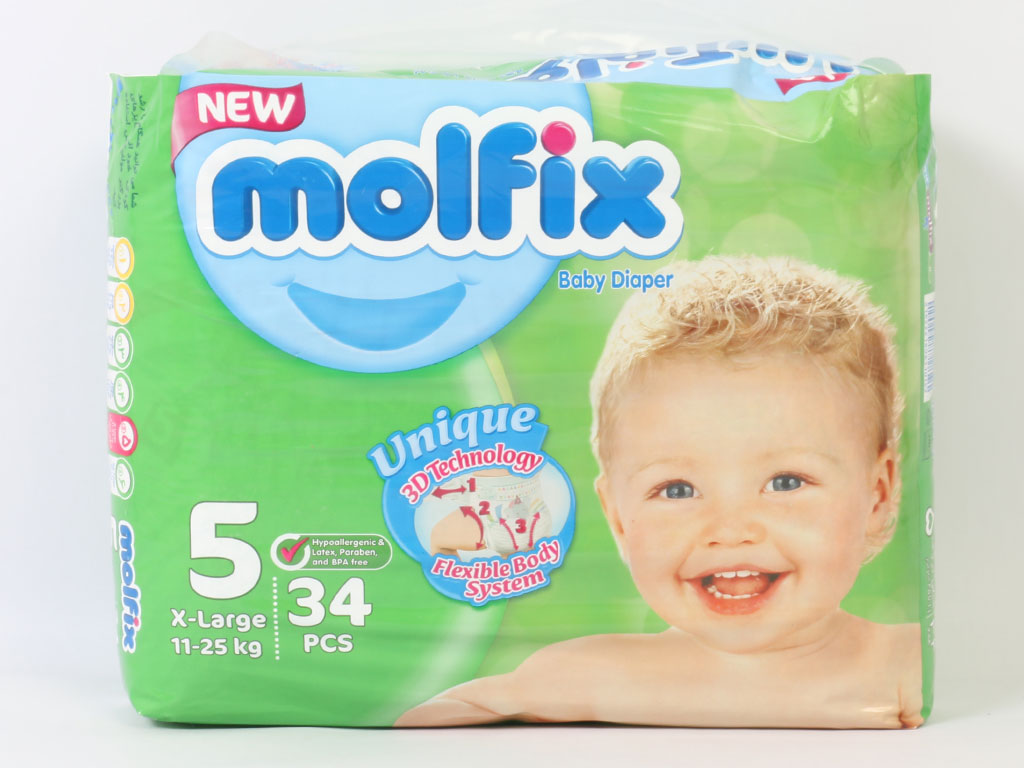 پوشک سایز 5 مولفیکس molfix بسته 34 عددی