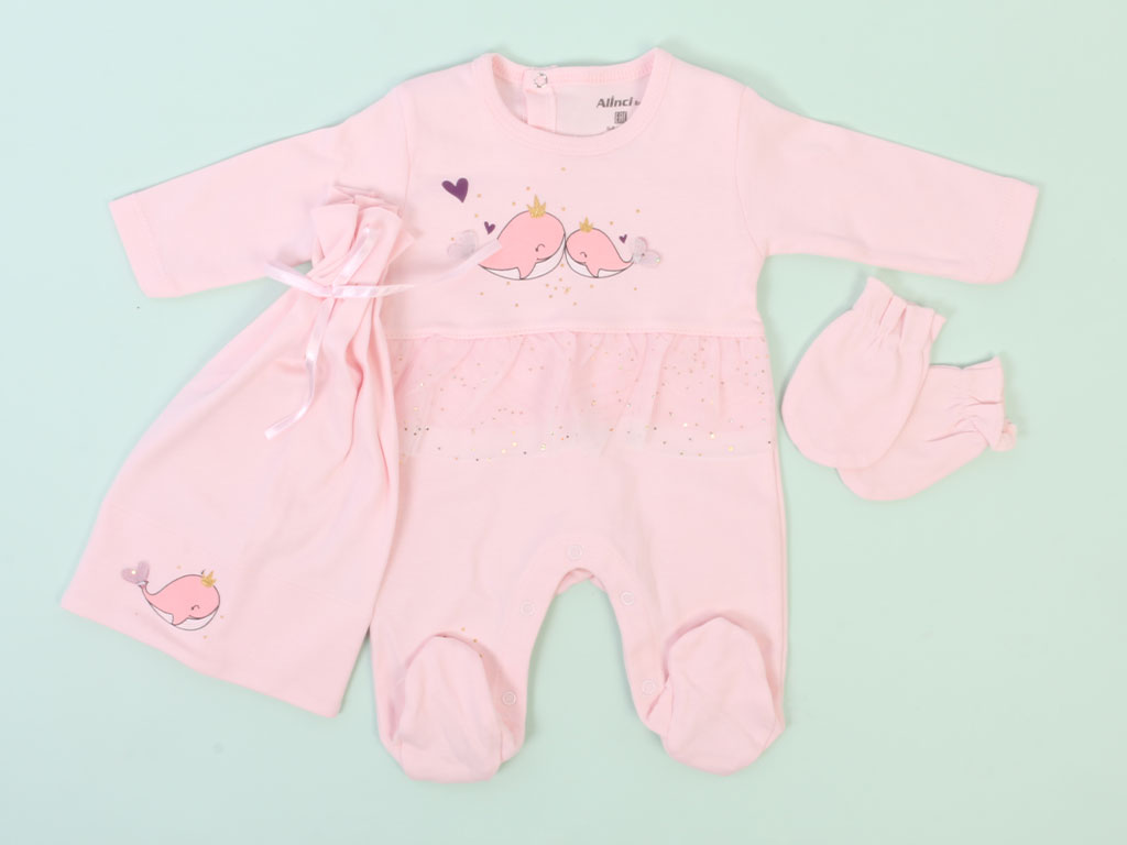 ست سرهمی جورابدار، کلاه و دستکش نوزادی آلینسی بیبی alinci baby