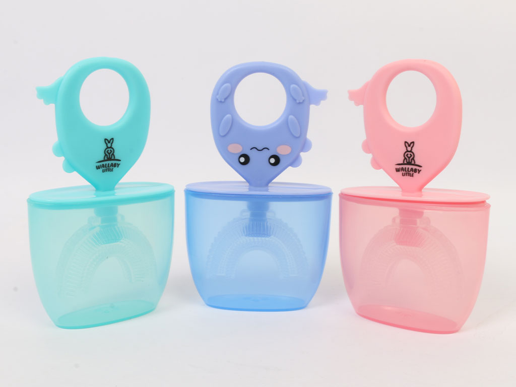 مسواک سیلیکونی چرخشی 360 درجه کودک مدل U دارای درپوش لیتل والابی Little Wallaby