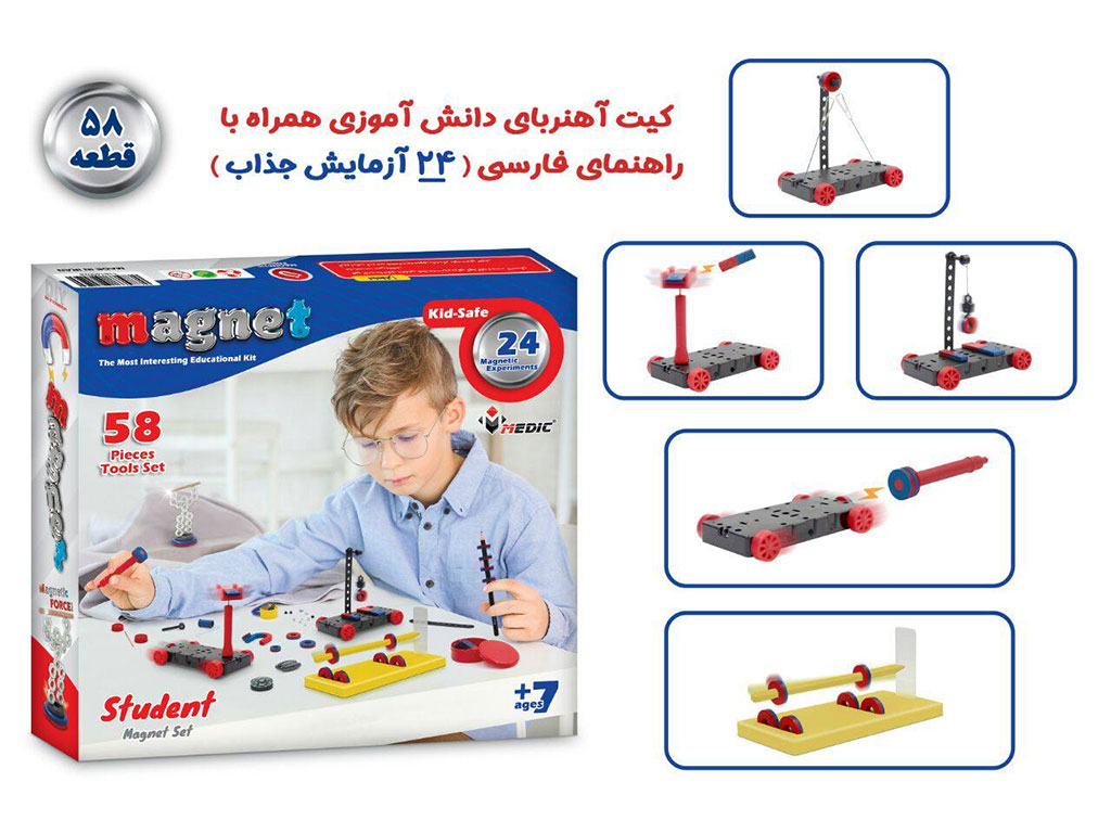 کیت آهنربای دانش آموزی 58 قطعه با 24 آزمایش مدیک medic