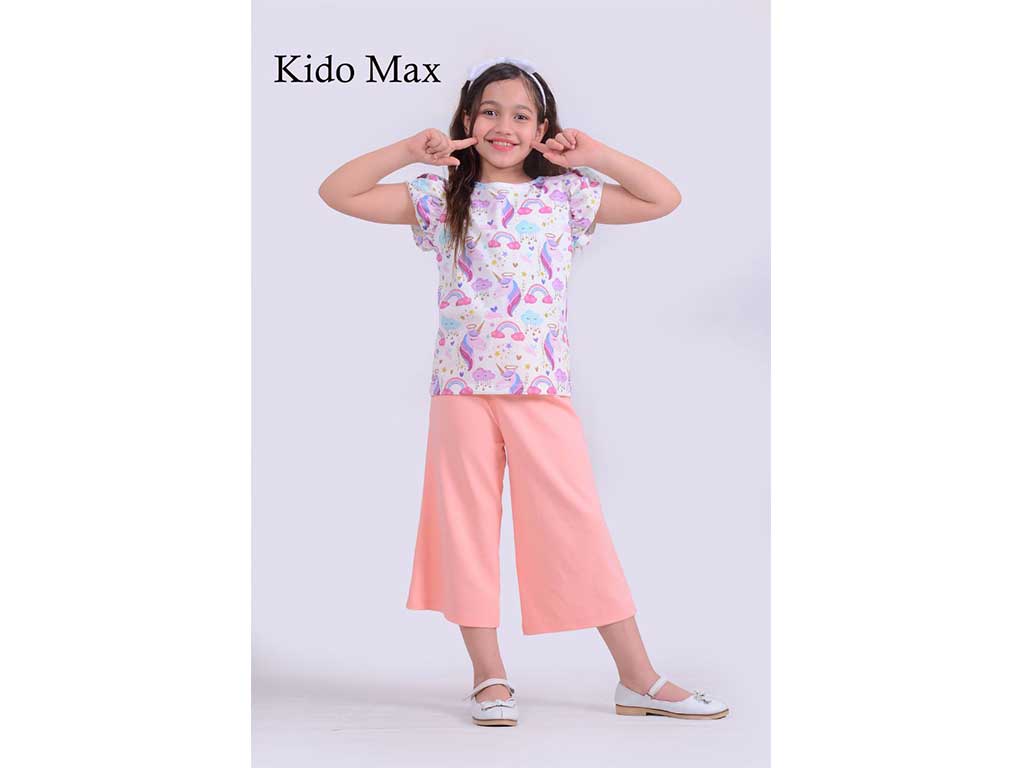 تیشرت و شلوارک راحتی دخترانه طرح تک شاخ کیدومکس kido max