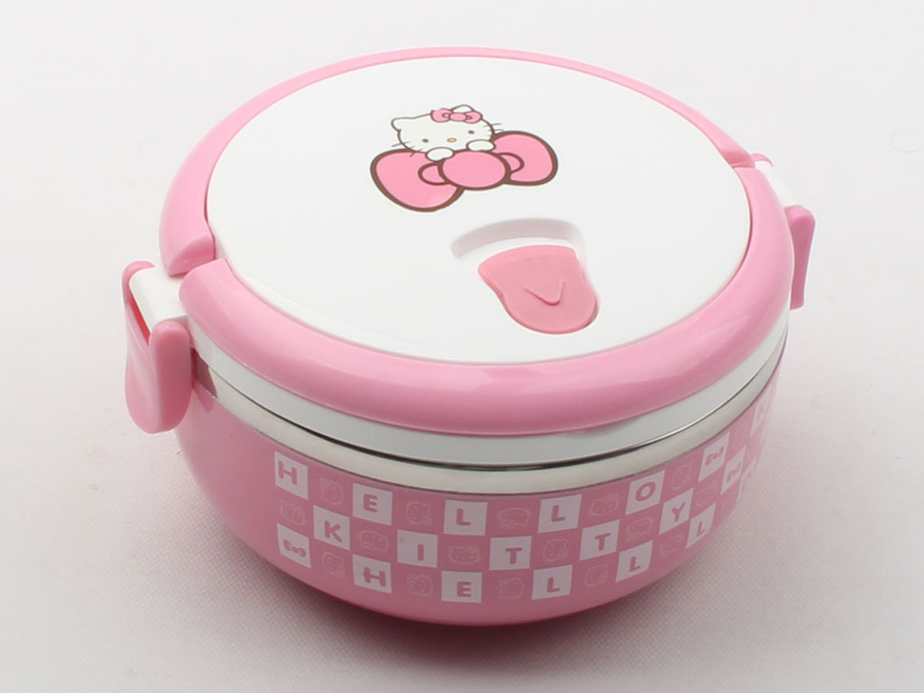 ظرف غذای استیل گرد یک طبقه دسته دار هلوکیتی Hello Kitty