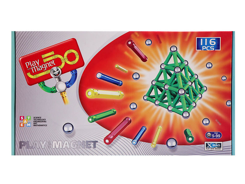 لگو مگ مغناطیسی 116 قطعه دارای میله خمیده پلی مگنت play magnet