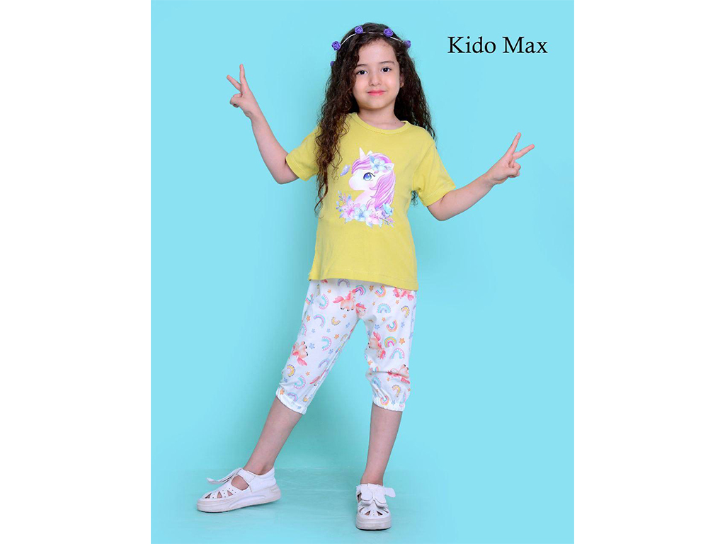 تیشرت و شلوار برمودا مدل راحتی طرح اسب تک شاخ کیدومکس kido max