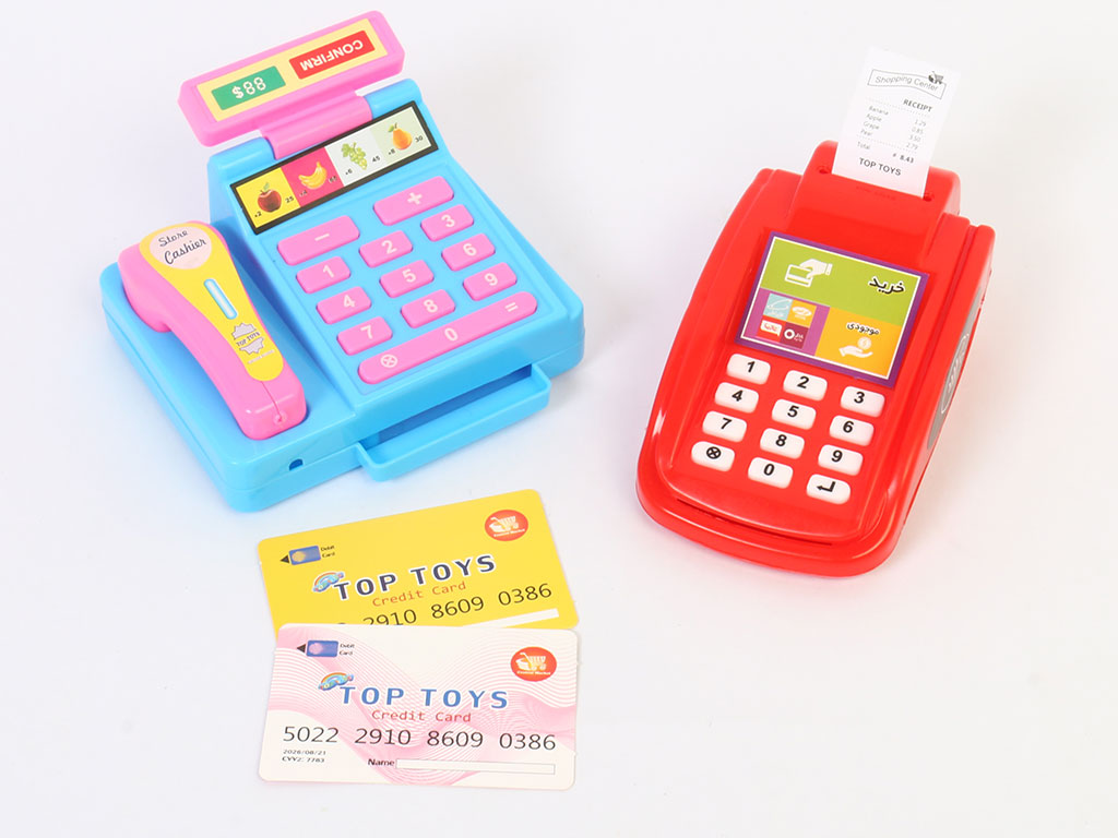 ست دستگاه کارت خوان و صندوق فروشگاهی اسباب بازی مدل کیفی تاپ تویز top toys