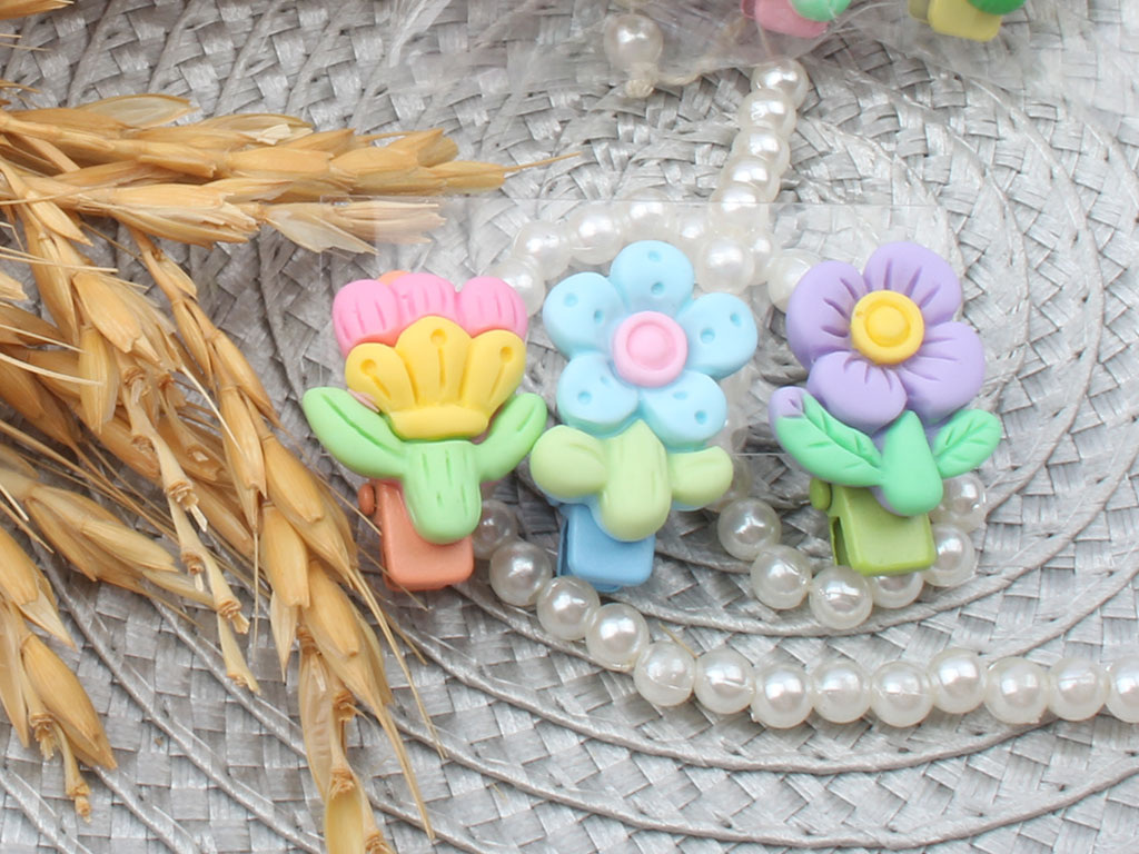 گل سر انبری نوزادی طرح گل (3 عددی)