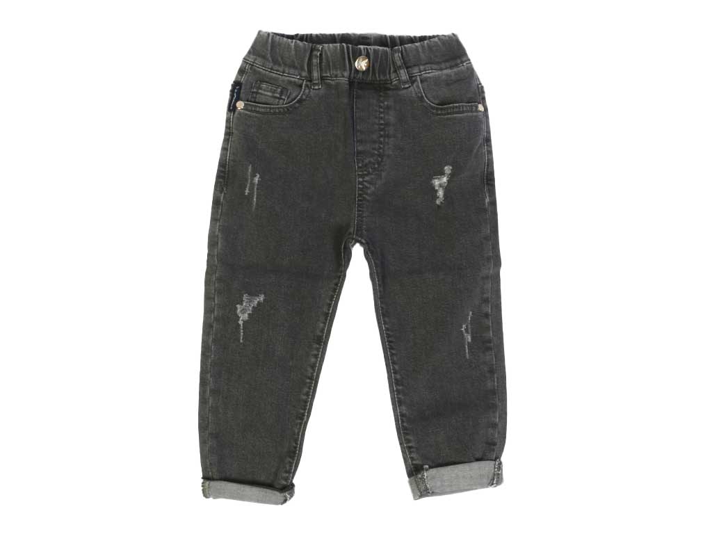 شلوار جین بچه گانه کمرکش مدل مام فیت زاپدار آرمانی ARMANI