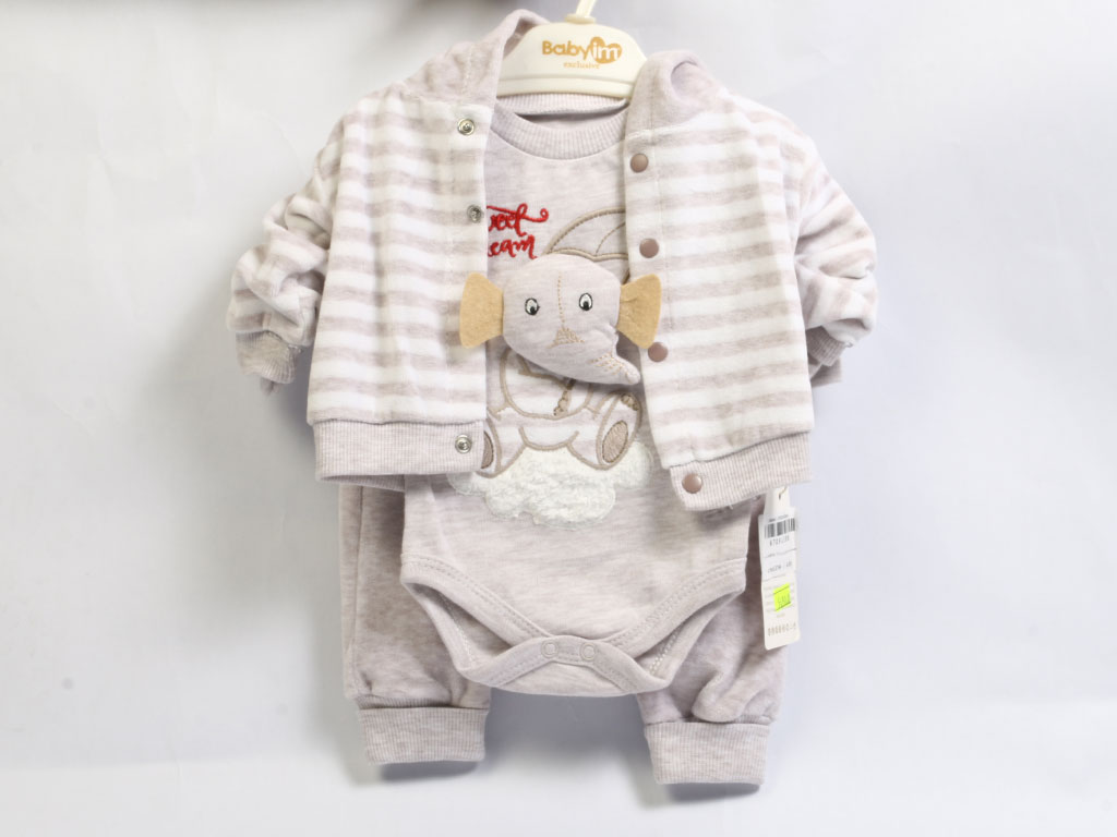 ست سه تکه نوزادی مخمل طرح فیل برجسته بیبیم BABYIM