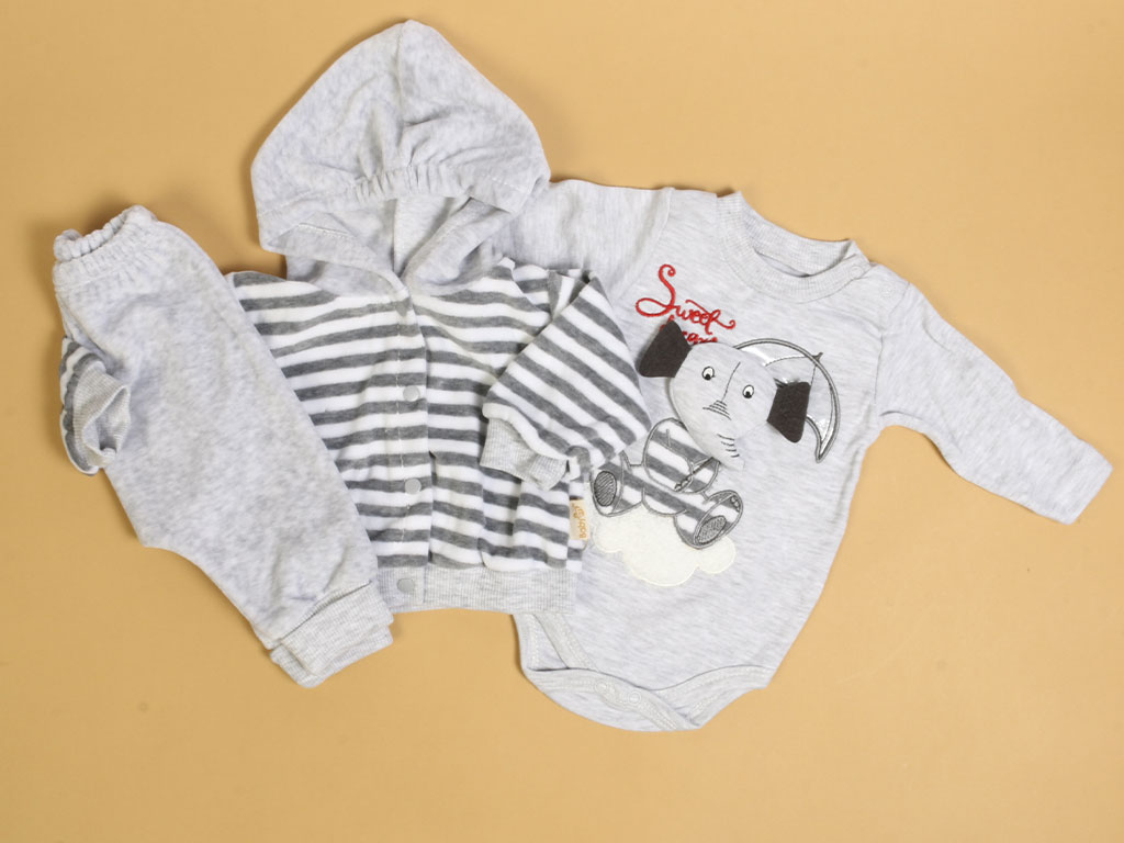 ست سه تکه نوزادی مخمل طرح فیل برجسته بیبیم BABYIM
