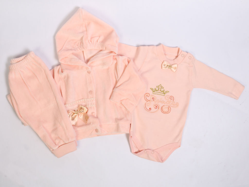 ست سه تکه نوزادی دخترانه مخمل طرح پرنسس بیبیم BABYIM