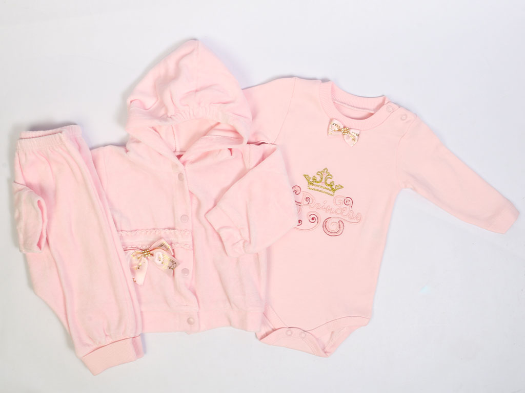 ست سه تکه نوزادی دخترانه مخمل طرح پرنسس بیبیم BABYIM
