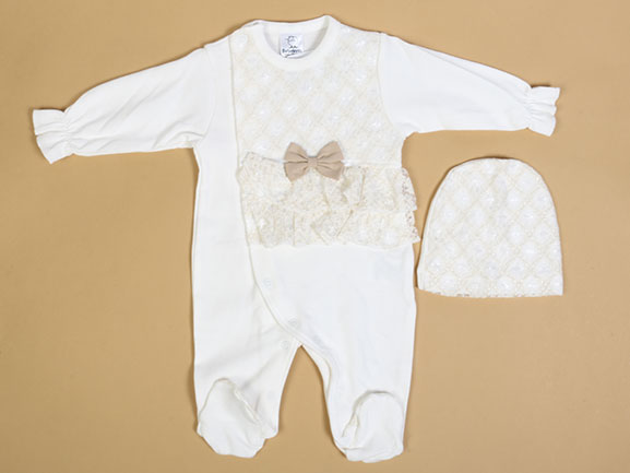 ست سرهمی جورابدار مجلسی نوزادی دخترانه و کلاه ببه لینا BEBE LINNA