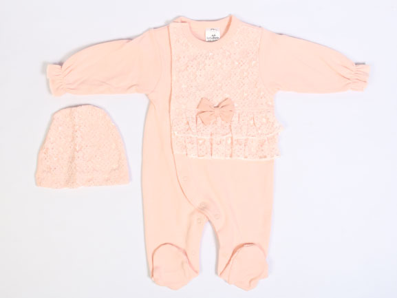 ست سرهمی جورابدار مجلسی نوزادی دخترانه و کلاه ببه لینا BEBE LINNA