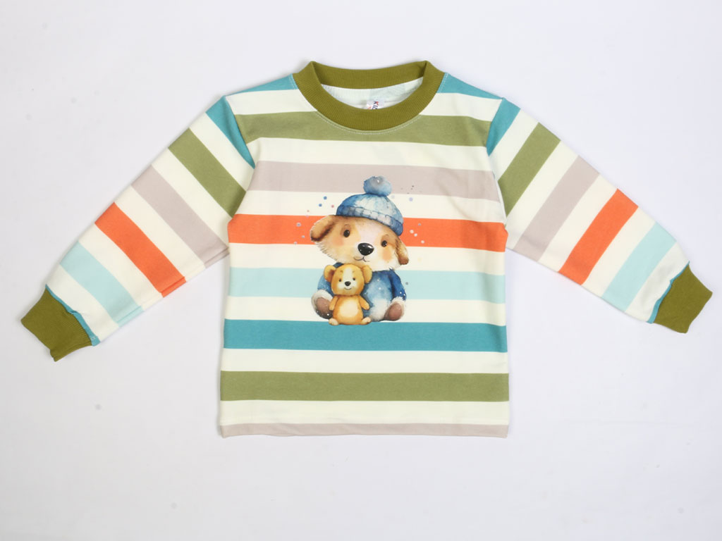 بلوز شلوار راحتی طرح خرس و زمینه راه راه رنگی کیدومکس kido max